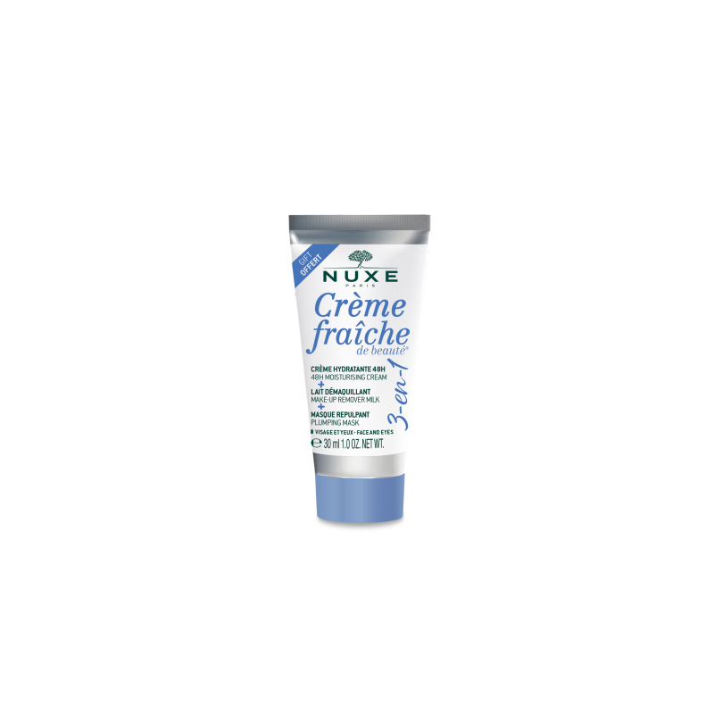 Nuxe, Creme Fraiche de Beaute, Hydrating, Cream, Make-Up Remover Milk & Plumping Mask 3-In-1, 30 ml
