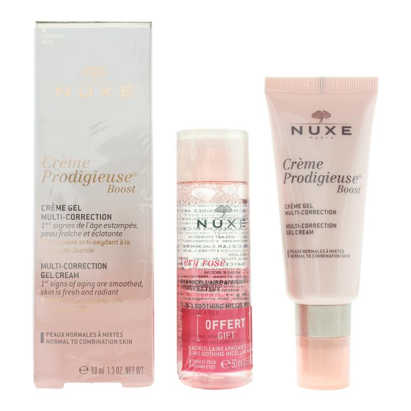 Set Nuxe: Very Rose, Cleansing, Micellar Water, For Sensitive Skin, 50 ml + Creme Prodigieuse Boost, Multi-Correction, Gel Cream, For Face, 40 ml
