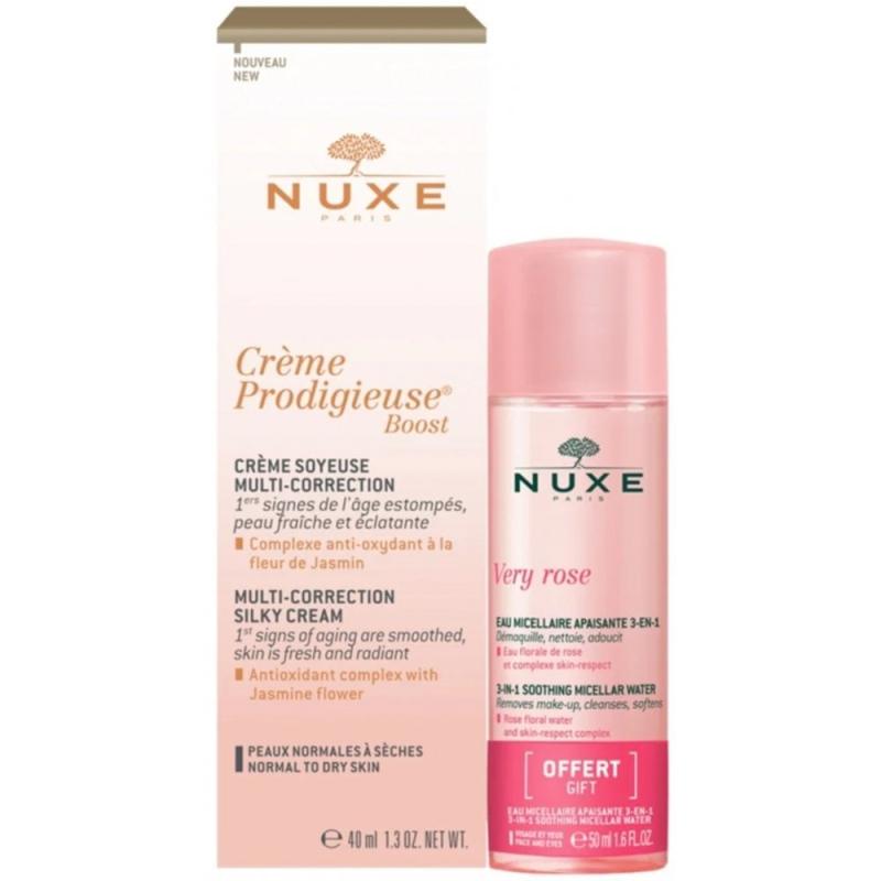 Set Nuxe: Creme Prodigieuse Boost, Multi-Correction, Cream, For Face, 40 ml + Very Rose, Cleansing, Micellar Water, For Sensitive Skin, 50 ml