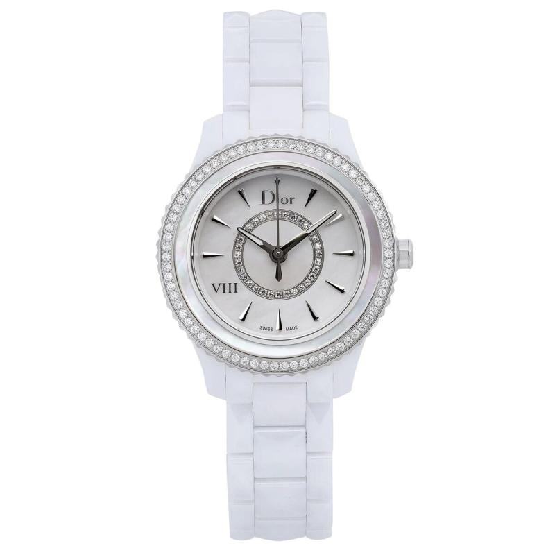 Christian Dior, VII, Quartz Ceramic Strap Watch, White, 33 mm, For Women